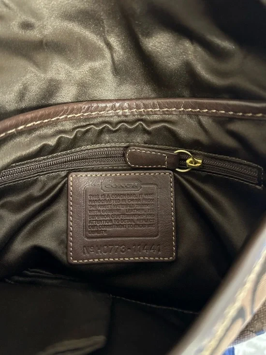 Coach Dark Brown Signature Canvas and Leather Shoulder Bag - Picture 7 of 9